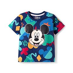 Babyhug Disney Single Jersey Knit Half Sleeves T-Shirt & Shorts Co-ord Set With Mickey Mouse Graphics - Navy Blue