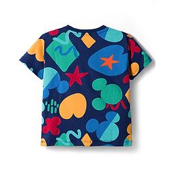 Babyhug Disney Single Jersey Knit Half Sleeves T-Shirt & Shorts Co-ord Set With Mickey Mouse Graphics - Navy Blue