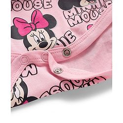 Babyhug Disney Interlock Knit Frill Sleeves Frock Style Onesies With Minnie Mouse Print - Pink