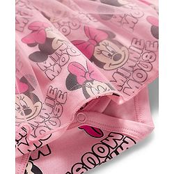 Babyhug Disney Interlock Knit Frill Sleeves Frock Style Onesies With Minnie Mouse Print - Pink
