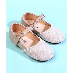 Cute Walk by Babyhug Ballerina With Velcro Closure & Floral Applique - Beige