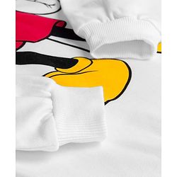 Babyhug Disney Terry Knit Drop Shoulder Full Sleeves Hooded Sweatshirt & Joggers Set with Mickey Mouse Graphic & 3D Applique - White & Black