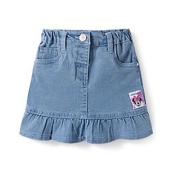 Babyhug Disney Single Jersey Knit Half Sleeves Top  & Denim Skirt Set with Minnie Mouse Graphic & Badge Detailing - Multicolor