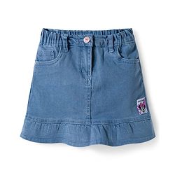 Babyhug Disney Single Jersey Knit Half Sleeves Top  & Denim Skirt Set with Minnie Mouse Graphic & Badge Detailing - Multicolor
