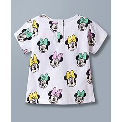 Babyhug Disney Single Jersey Knit Half Sleeves Top & Denim Skirt Set with Minnie Mouse Graphic - Multicolor