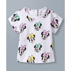 Babyhug Disney Single Jersey Knit Half Sleeves Top & Denim Skirt Set with Minnie Mouse Graphic - Multicolor