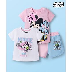 Babyhug Disney Single Jersey Knit Half Sleeves T-Shirts & Shorts Set with Minnie Mouse Graphic - Multicolor