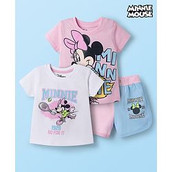 Babyhug Disney Single Jersey Knit Half Sleeves T-Shirts & Shorts Set with Minnie Mouse Graphic - Multicolor