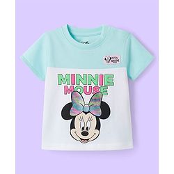 Babyhug Disney Single Jersey Knit Half Sleeves Cut & Sew T-Shirt & Shorts Set with Minnie Moues Graphic & Badge Detailing - Multicolor