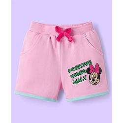Babyhug Disney Single Jersey Knit Half Sleeves Cut & Sew T-Shirt & Shorts Set with Minnie Moues Graphic & Badge Detailing - Multicolor