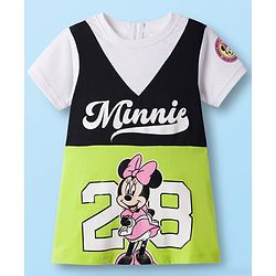 Babyhug Disney Single Jersey Knit Half Sleeves Dress with Minnie Mouse Graphic & Badge Detailing - Multicolor
