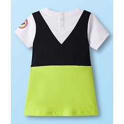 Babyhug Disney Single Jersey Knit Half Sleeves Dress with Minnie Mouse Graphic & Badge Detailing - Multicolor