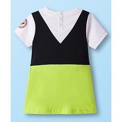 Babyhug Disney Single Jersey Knit Half Sleeves Dress with Minnie Mouse Graphic & Badge Detailing - Multicolor