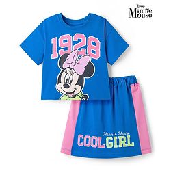 Babyhug Disney 100% Cotton Knit Half Sleeves Cut N Sew Top & Skirt With Minnie Mouse Front & Back Print - Multicolour