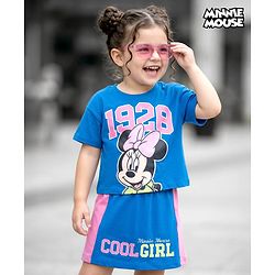 Babyhug Disney 100% Cotton Knit Half Sleeves Cut N Sew Top & Skirt With Minnie Mouse Front & Back Print - Multicolour