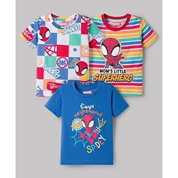 Babyhug Marvel 100% Cotton Knit Half Sleeves T-Shirt With Spider Man Graphic Pack of 3 - Multicolour