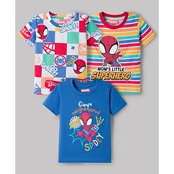 Babyhug Marvel 100% Cotton Knit Half Sleeves T-Shirt With Spider Man Graphic Pack of 3 - Multicolour