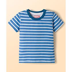 Babyhug Marvel Single Jersey Knit Half Sleeves Striped T-Shirt & Dungaree with Spiderman Print - Multicolor