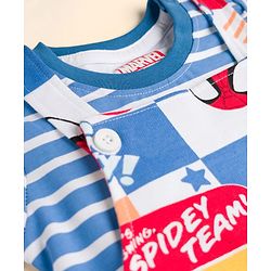 Babyhug Marvel Single Jersey Knit Half Sleeves Striped T-Shirt & Dungaree with Spiderman Print - Multicolor