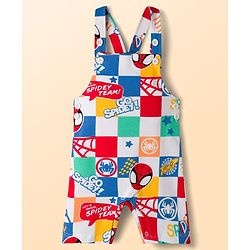 Babyhug Marvel Single Jersey Knit Half Sleeves Striped T-Shirt & Dungaree with Spiderman Print - Multicolor