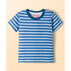 Babyhug Marvel Single Jersey Knit Half Sleeves Striped T-Shirt & Dungaree with Spiderman Print - Multicolor