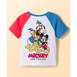 Babyhug Disney Single Jersey Knit Half Raglan Sleeves Cut & Sew T-Shirt & Shorts Set with Mickey Mouse & Family Front & Back Print - Multicolor
