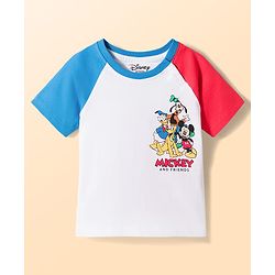 Babyhug Disney Single Jersey Knit Half Raglan Sleeves Cut & Sew T-Shirt & Shorts Set with Mickey Mouse & Family Front & Back Print - Multicolor