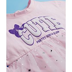 Babyhug Cotton Knit Half Sleeves Frock With Cutie Print - Pink