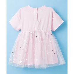 Babyhug Cotton Knit Half Sleeves Frock With Cutie Print - Pink