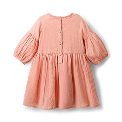 Babyhug Cotton Woven Half Sleeves Drop Shoulder Antibacterial Frock With Floral Embroidery - Orange