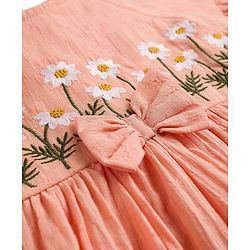 Babyhug Cotton Woven Half Sleeves Drop Shoulder Antibacterial Frock With Floral Embroidery - Orange