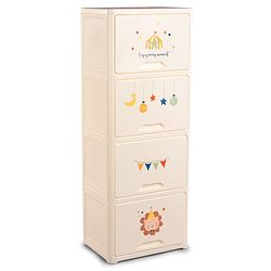 Babyhug 4 Layer Sun & Cloud Theme High Density Plastic Storage Cabinet for Kids - White| Multipurpose Organizer for Toys, Books & Clothes| Easy to Install| Easy Open Shelves| Nursery Organizer