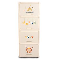 Babyhug 4 Layer Sun & Cloud Theme High Density Plastic Storage Cabinet for Kids - White| Multipurpose Organizer for Toys, Books & Clothes| Easy to Install| Easy Open Shelves| Nursery Organizer