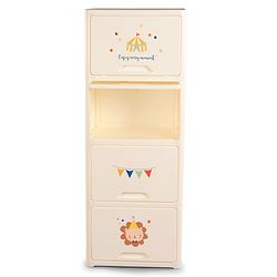 Babyhug 4 Layer Sun & Cloud Theme High Density Plastic Storage Cabinet for Kids - White| Multipurpose Organizer for Toys, Books & Clothes| Easy to Install| Easy Open Shelves| Nursery Organizer