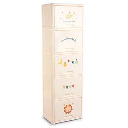 Babyhug 4 Layer Sun & Cloud Theme High Density Plastic Storage Cabinet for Kids - White| Multipurpose Organizer for Toys, Books & Clothes| Easy to Install| Easy Open Shelves| Nursery Organizer