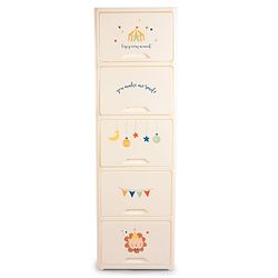Babyhug 4 Layer Sun & Cloud Theme High Density Plastic Storage Cabinet for Kids - White| Multipurpose Organizer for Toys, Books & Clothes| Easy to Install| Easy Open Shelves| Nursery Organizer