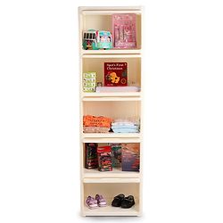 Babyhug 4 Layer Sun & Cloud Theme High Density Plastic Storage Cabinet for Kids - White| Multipurpose Organizer for Toys, Books & Clothes| Easy to Install| Easy Open Shelves| Nursery Organizer