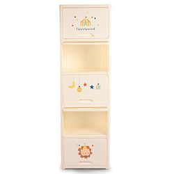 Babyhug 4 Layer Sun & Cloud Theme High Density Plastic Storage Cabinet for Kids - White| Multipurpose Organizer for Toys, Books & Clothes| Easy to Install| Easy Open Shelves| Nursery Organizer