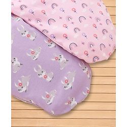 Babyhug 100% Interlock Cotton Baby Swaddle Wrapper Pack of 2 - Rabbit & Rainbow Print|Soft Breathable Fabric| Newborn Swaddling Wrap| Secure Velcro Closure| New Born Essential| Prevents Startle Effect
