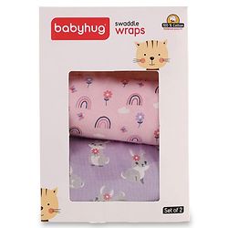 Babyhug 100% Interlock Cotton Baby Swaddle Wrapper Pack of 2 - Rabbit & Rainbow Print|Soft Breathable Fabric| Newborn Swaddling Wrap| Secure Velcro Closure| New Born Essential| Prevents Startle Effect