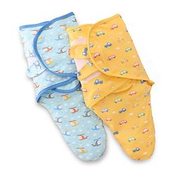 Babyhug 100% Interlock Cotton Baby Swaddle Wrapper Pack of 2 - Rabbit & Rainbow Print|Soft Breathable Fabric| Newborn Swaddling Wrap| Secure Velcro Closure| New Born Essential| Prevents Startle Effect