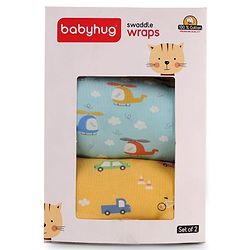 Babyhug 100% Interlock Cotton Baby Swaddle Wrapper Pack of 2 - Rabbit & Rainbow Print|Soft Breathable Fabric| Newborn Swaddling Wrap| Secure Velcro Closure| New Born Essential| Prevents Startle Effect