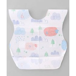 Babyhug Triple Layer Disposable Feeding Bibs Pack of 30| Waterproof| Crumb Catcher Pocket| Travel Friendly| Hygienic & Easy to Wear| Single Use Bibs for 6+ Months Babies