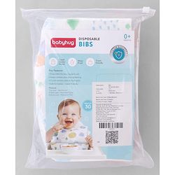 Babyhug Triple Layer Disposable Feeding Bibs Pack of 30| Waterproof| Crumb Catcher Pocket| Travel Friendly| Hygienic & Easy to Wear| Single Use Bibs for 6+ Months Babies