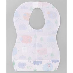 Babyhug Triple Layer Disposable Feeding Bibs Pack of 30| Waterproof| Crumb Catcher Pocket| Travel Friendly| Hygienic & Easy to Wear| Single Use Bibs for 6+ Months Babies