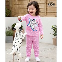 Babyhug Disney Single Jersey Knit Full Sleeves Night Suit With 101 Dalmatians Graphics - Pink