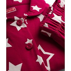Babyhug Cotton Knit Full Sleeves Co-ords Night Suit with Star Print - Maroon