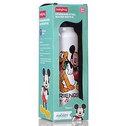 Babyhug Disney Mickey & Friends Stainless Steel Water Bottle - 750ml| Leak Resistant| BPA Free| Rust Proof| Gifting for School Going Boys & Girls| Convenient Flip Cap| Ideal for Home and Outside Use