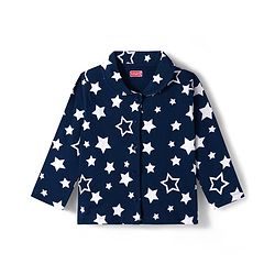 Babyhug Cotton Knit Full Sleeves Front Open Co-ords Night Suit with Star Print - Navy Blue