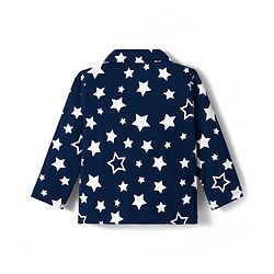 Babyhug Cotton Knit Full Sleeves Front Open Co-ords Night Suit with Star Print - Navy Blue